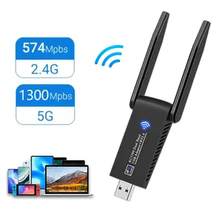 WiFi 5 USB Adapter for Desktop PC AC1300 Wireless Network Adapter with 2.4GHz 5GHz WiFi Dual Band, WPA2, Supports Windows 7/8/8.1/10/11 USB 3.0 Wireless Usb Adapter with Dual Antennas