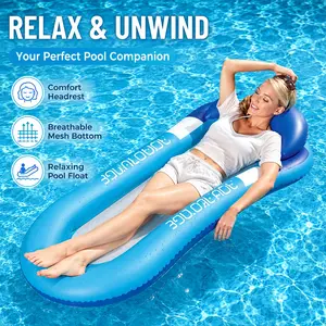 Inflatable Pool Float for Adults, 59x30.7Inch Large Floating Lounger with Breathable Mesh Bottom and Padded Headrest, Heavy Duty Water Raft, Oversized Floating Chair for Summer Tanning ,Swimming Pool, Lake and Beach