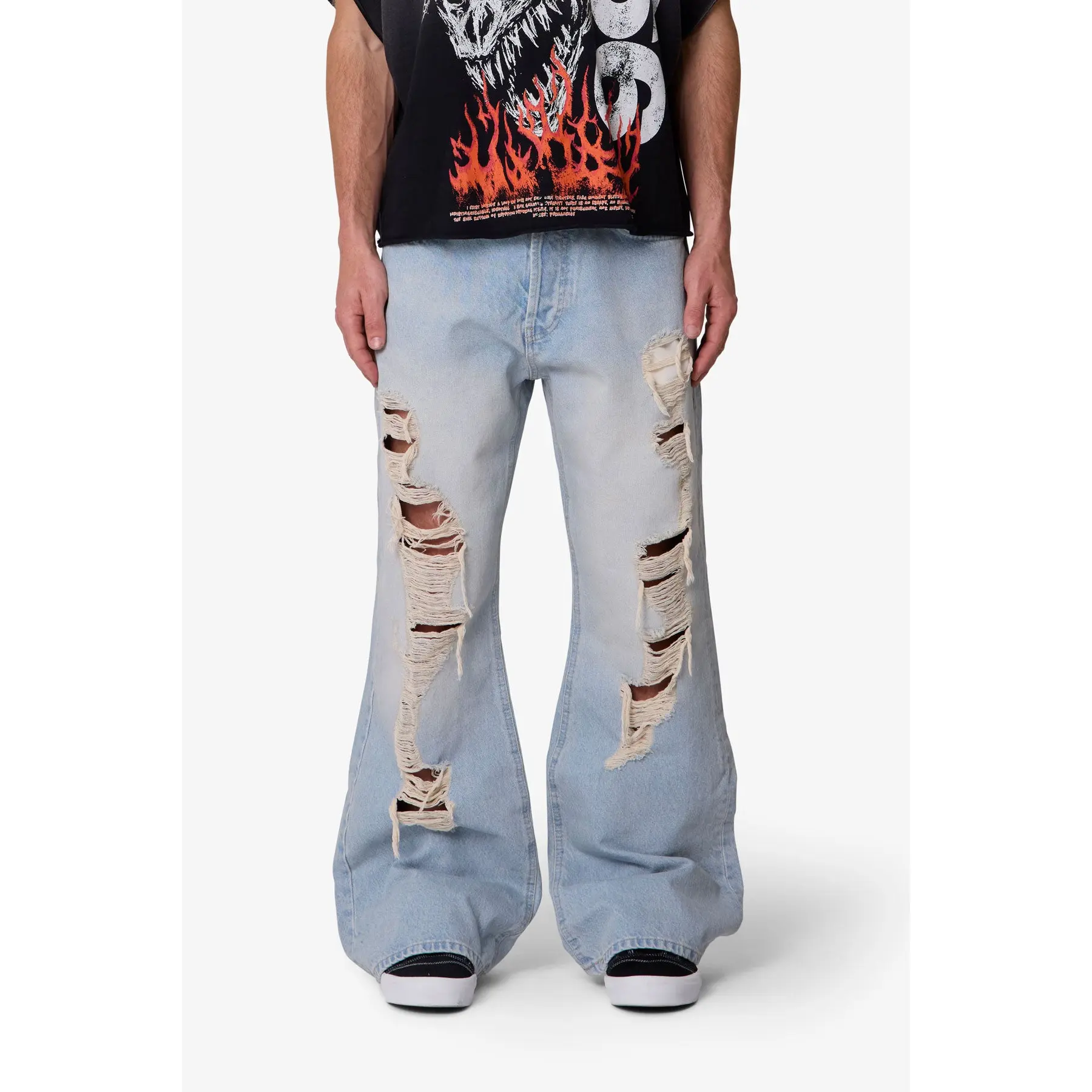 mnml Distressed Kick Flare Denim - Blue