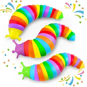 X-SRT10  Baby Fidget Slug Sensory Toys Pack 3PCS, Airplane Travel Activities Road Trip Car Toy Autism Autistic for Toddler Kids ASMR Stuff Restaurant Figette Worm Gift for Girl Boy Adult ADHD Caterpillar Stim