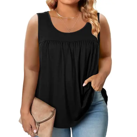 Eytino Plus Size Tank Tops for Women Sleeveless Crew Neck Summer Casual Loose Tee Shirts(1X-5X)