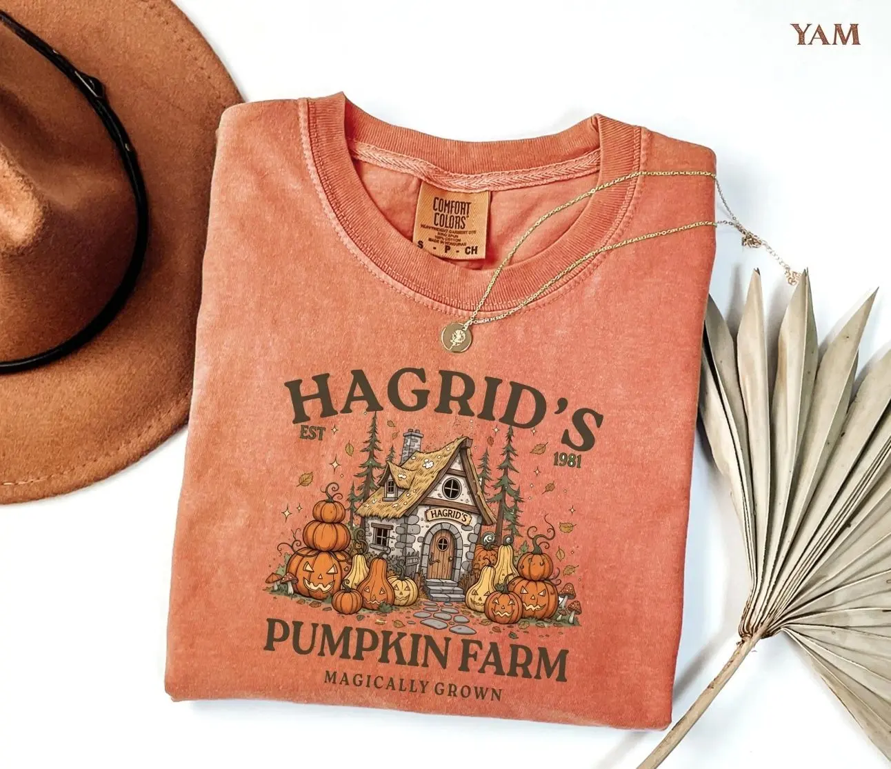 Comfort Colors Hagrid's Pumpkin Patch T-Shirt, Cozy Wizard Fall Crewneck Shirt, Wizarding World Book Lover Gift, Autumn Spooky Season Graphic Tee, Magical Halloween Pumpkin T-Shirt, Retro Fall Aesthetic Apparel Gift for Women & Men