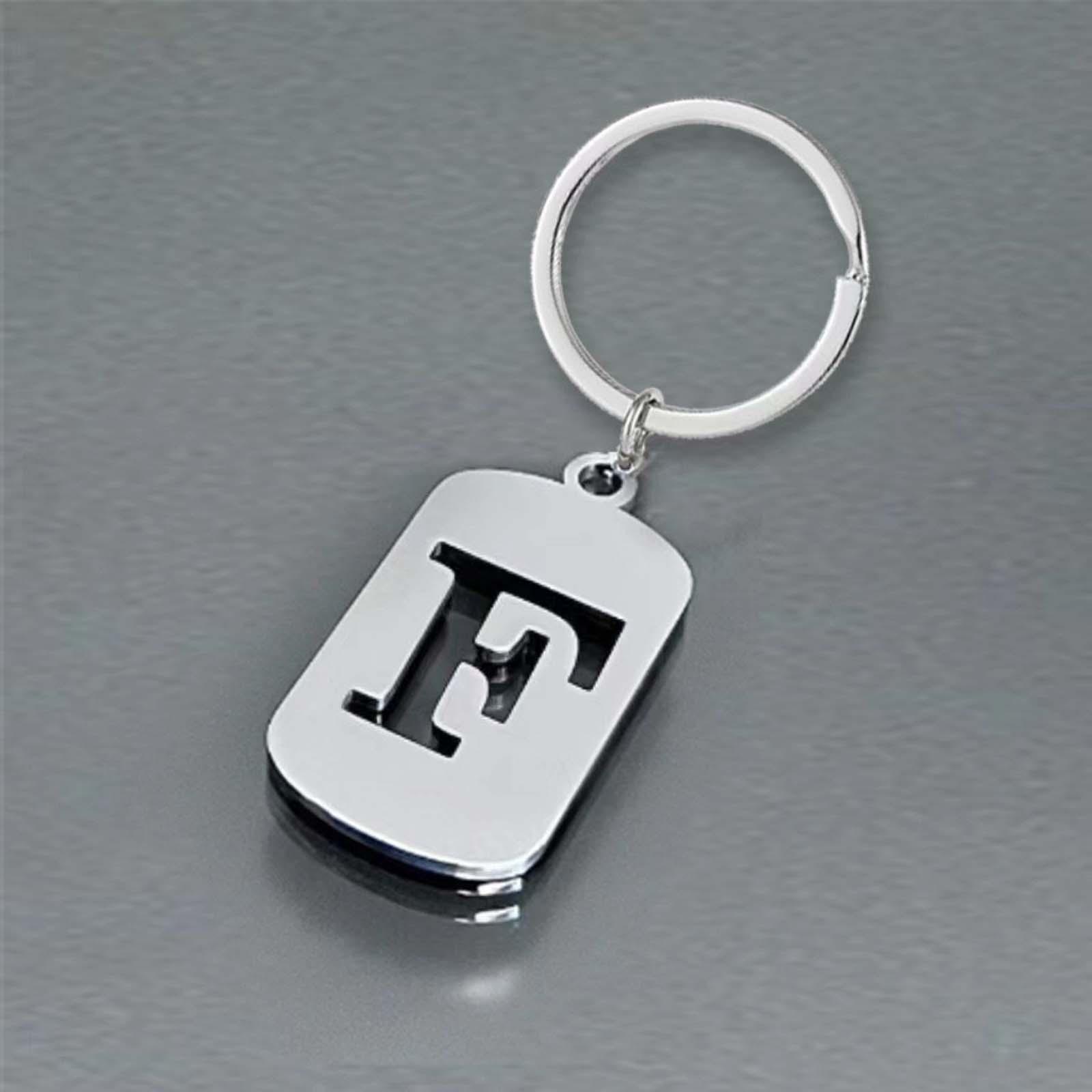Initials keychain, titanium steel, fashionable men's and women's couple, 26-letter square engraved pendant, backpack charm