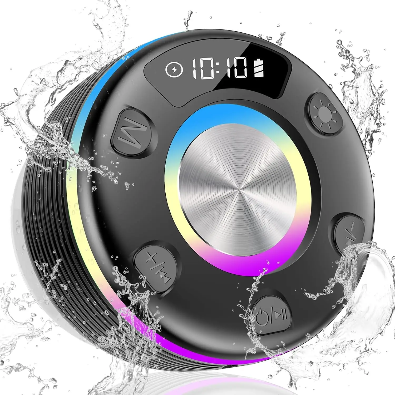 WHATOOK Portable Bluetooth Speaker 360°HD Sound,IPX7 Waterproof,RGB Lights,Dual Pairing,Bluetooth 5.3,FM Radio, Perfect for Kayak, Beach,Travel,Party,