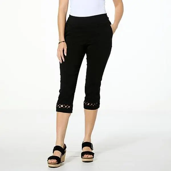 Nina Leonard Millennium Crop Pant with X-Strap Detail