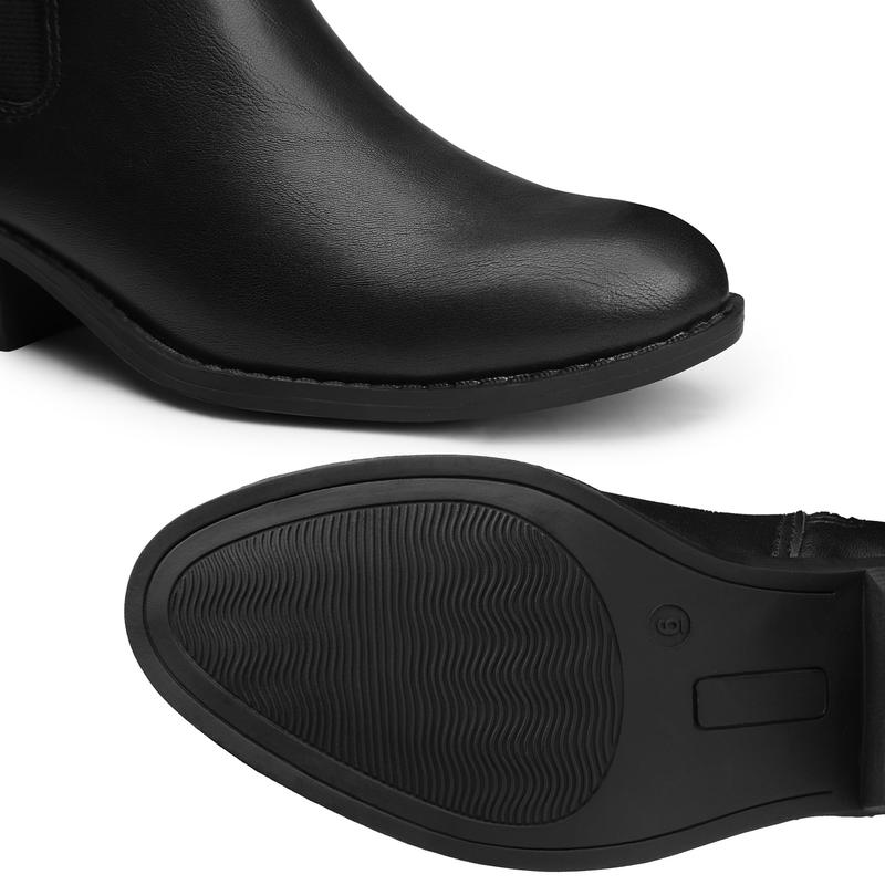 Women's Chef Chelsea Ankle Booties Low Heel Side Zip Walking Footwear Classic Stylish PU Leather Black or Brown for Bedroom Use Fashionable