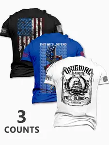 Men's American Flag & Letter Print Short Sleeve Tee, Regular Fit Casual Sporty Round Neck T-shirt for Summer, Men's Top for Daily Wear, Tropical, Athletic Fitted Tee, Fitted Sportswear