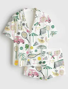Preppy Tennis Pajama Set, Cute Sport Print PJs, Short,Long Sleeve Sleepwear, Country Club Aesthetic, Pickleball Golf Pajamas, Gift for Her