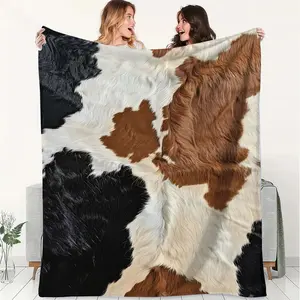 Western-Style Retro Flannel Throw Blanket,Simulated Black, White, and Brown Fur-Like Textured Print Blanket. Soft and Fluffy Blanket, Warmth,Outdoor Activities, and As A Gift, Using In The Living Room, Sofa, Office, While Camping, and During Travel.