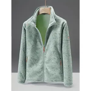 Windproof Fleece Jacket with Plant Print for Outdoor Activities Women's Top