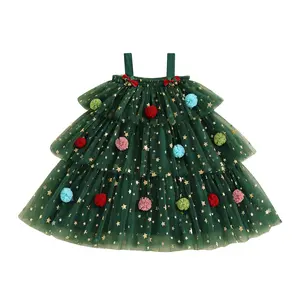Toddler Baby Girl Christmas Outfit Sleeveless Christmas Tree Dress Star Flower Green Tutu Dresses Christmas Clothes