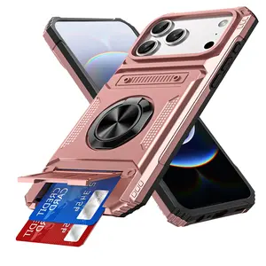 Shockproof iPhone 17 Pro/Pro Max Wallet Case with 2 Card Slots & 360° Rotatable Ring Kickstand, Heavy Duty Drop-Proof Full Body Protection, Fashionable & Durable Protective Cover