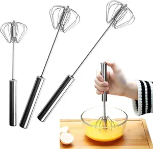 3-Piece Semi-Automatic Mixer Set with Stainless Steel Whisk and Handheld Rotating Mixer For whipping cream, mixing, beating, and blending