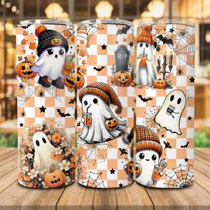 Orange Checkered Ghosts Tumbler Wild Lily Boutique 20oz tumbler