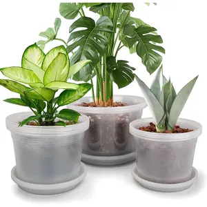 8/10/12 Inch Clear  Pots with Drainage and Sacuers, 15 Pack Plastic Pots for  Indoor Outdoor, Variety Large Clear Pots ,  (8/10/12inx5pcs)