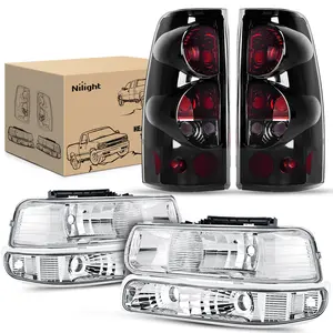Nilight Headlight and Taillight Assembly Combo Compatible with 1999 2000 2001 2002 Chevy Silverado 1500 2500 2001 2002 Chevy Silverado 1500HD 2500HD 3500 OE Style Chrome Housing Clear Reflector Smoke Led Headlamps Bulbs Truck