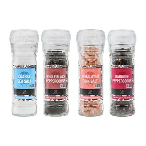 Soeos Black Peppercorns + White Sea Salt + Rainbow Peppercorns + Pink Salt, 10.6oz (300.50g) Flavor Spice