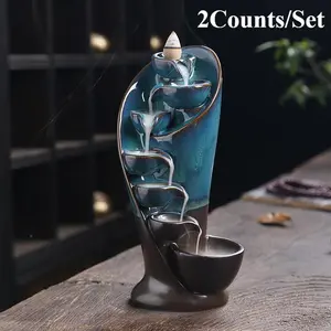Torch Design Waterfall Incense Burner, 2 Counts/set Portable Ceramic Censer Incense Holder, Home Decor Supplies for Living Room Bedroom Office