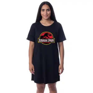 Jurassic Park Womens' Dinosaur Film Movie Title Logo Nightgown Sleep Pajama Shirt