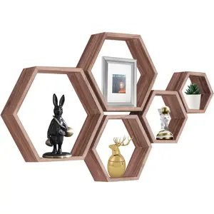 Hexagon Floating Shelves,Honeycomb Shelf Set of 5,Octagon Shelves Wall Mounted Hanging Storage Cube  for Bathroom Kitchen Bedroom Living Room Office Home