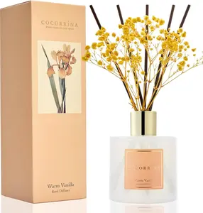 Cocorrína Reed Diffuser - Warm Vanilla Scented Diffuser with 8 Sticks Home Fragrance Reed Diffuser for Bathroom Shelf Decor