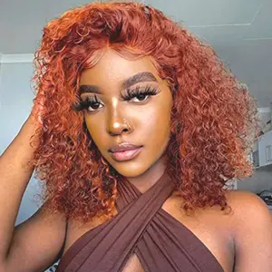 Short Bob Human Hair Ginger Orange Curly for Women Pre Plucked Curly Wigs With Baby Hair 13x4 Bob Lace Front Wigs 180% Density
