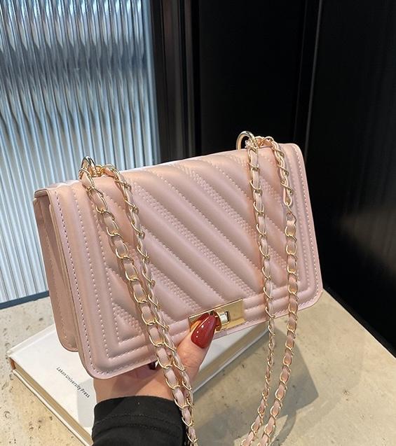 Fashionable New Solid Color PU Embossed Shoulder Bag, Street Commuting Crossbody Bag, Minimalist Women's Chain Small Square Handbag