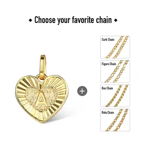 Heart Gold Color Initial Letter A-Z Pendant Necklace Love Heart Shape Daily Jewelry for Female Women Anniversary Birthday Gift