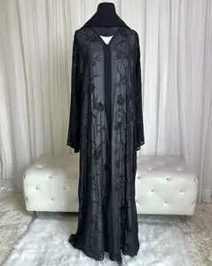 Zeenat Embroidered Chiffon Open Abaya – Lightweight Sheer Finish