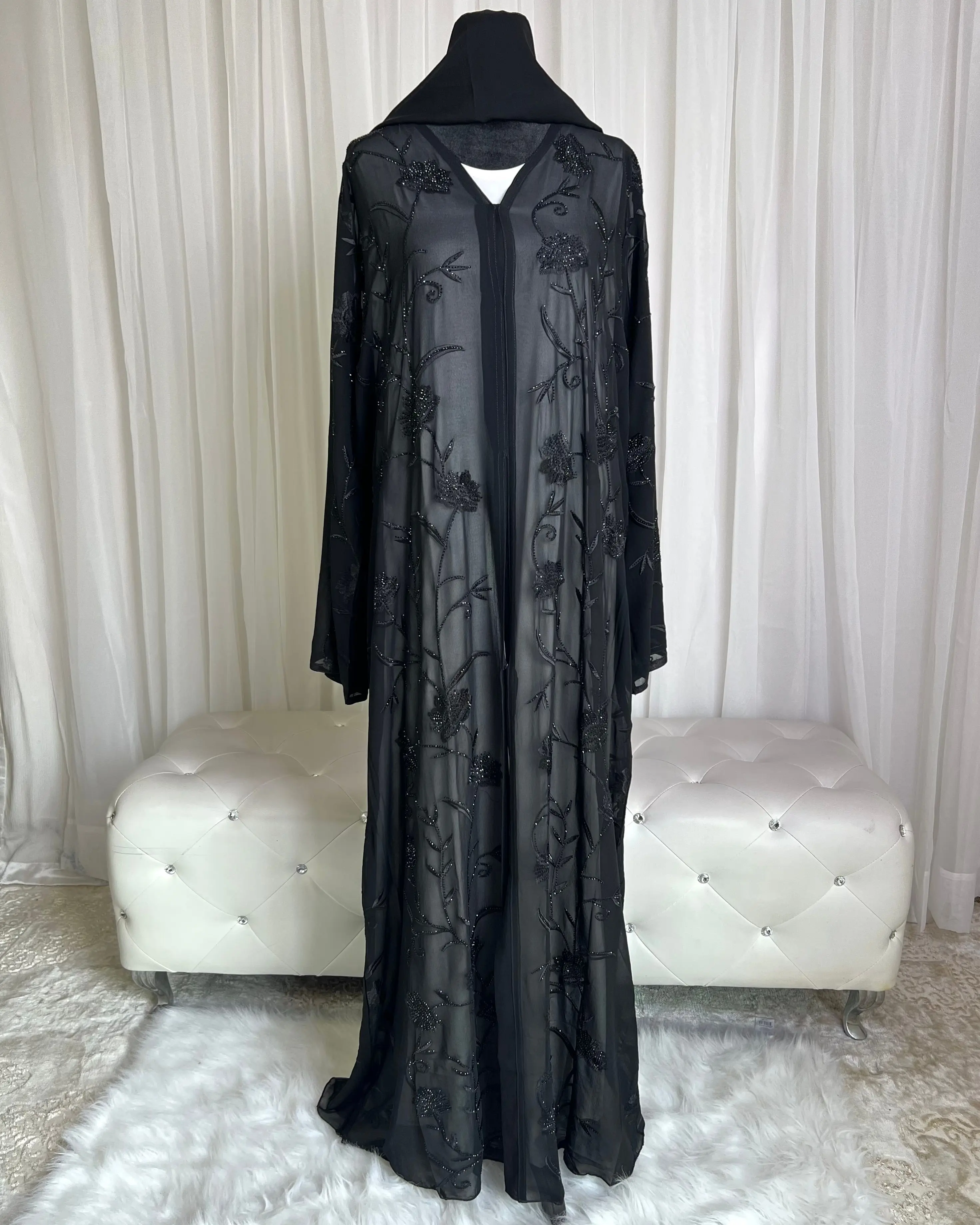 Zeenat Embroidered Chiffon Open Abaya – Lightweight Sheer Finish Zeenat Embroidered Chiffon Open Abaya – Lightweight Sheer Finish