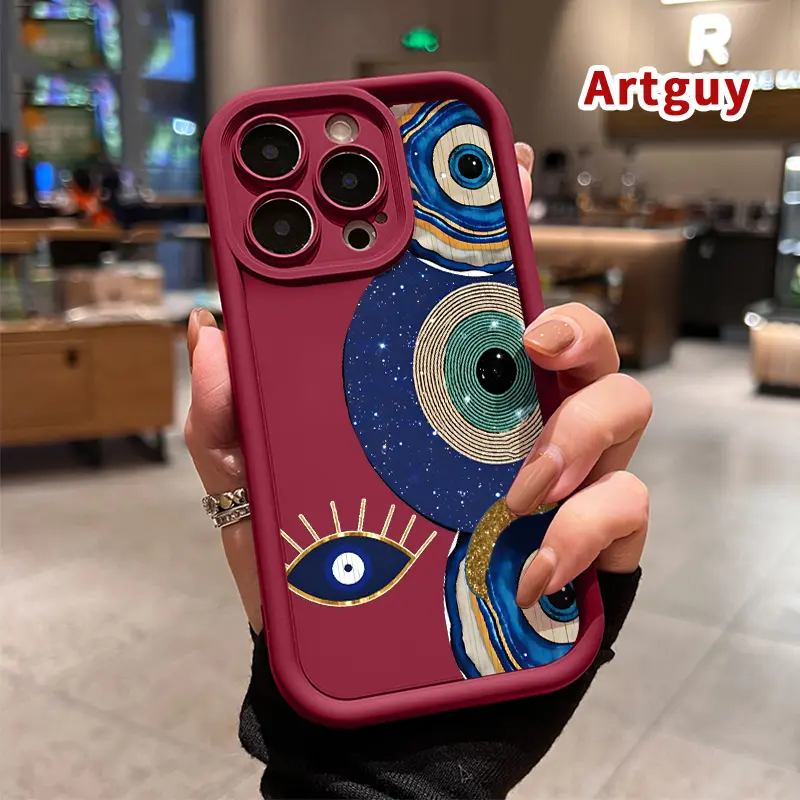 Phone Case for iPhone 17 Pro Max 16 Plus 15 14 13 12 11 Air E Evil Eye Nazar Art Drop Protection Shockproof Soft Silicone smartphone Cover