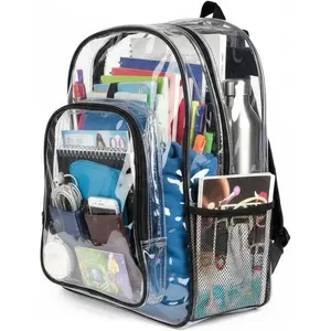 Clear Backpack for School - Heavy Duty PVC Plastic Transparent Bookbag with Reinforced Straps, See Through Design for Boys, Girls & Teens, 12x6x16 in
