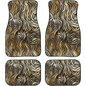 4-Piece Set of Gold Brown Gradient Zebra Pattern car Floor mats, Light Luxury Retro Animal Pattern Foot Mats Car Accessories Universal Fit ﻿