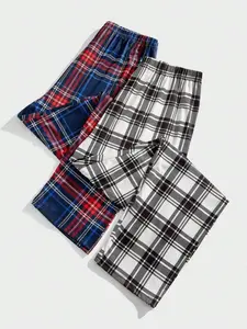 Men's Plaid Casual Pants, Slim-Fitting Comfortable Sleepwear Bottoms with Pockets, Elastic Waistband, All-Season Wear