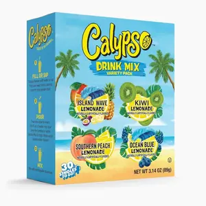 Calypso Singles To Go! Drink Mix Variety Pack – Lemonade On-the-Go Powdered Drink Mix Packets – Low Calorie Water Enhancer – Island Wave, Kiwi, Southern Peach, Ocean Blue Lemonade, 30 Count