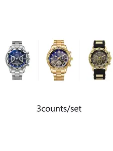 3 counts - Men's Heavy-duty Steel Band Large Dial Watch! Roman Numeral Chronograph, Business Commute All-rounder, Perfect Gift for Father's Day or a Birthday Present for a Partner