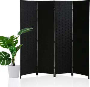 Room Divider, 6FT(H) Wood Screen, 4 Panels Wood Mesh Woven Design Room Privacy Screen Divider for Living Room, Bathroom