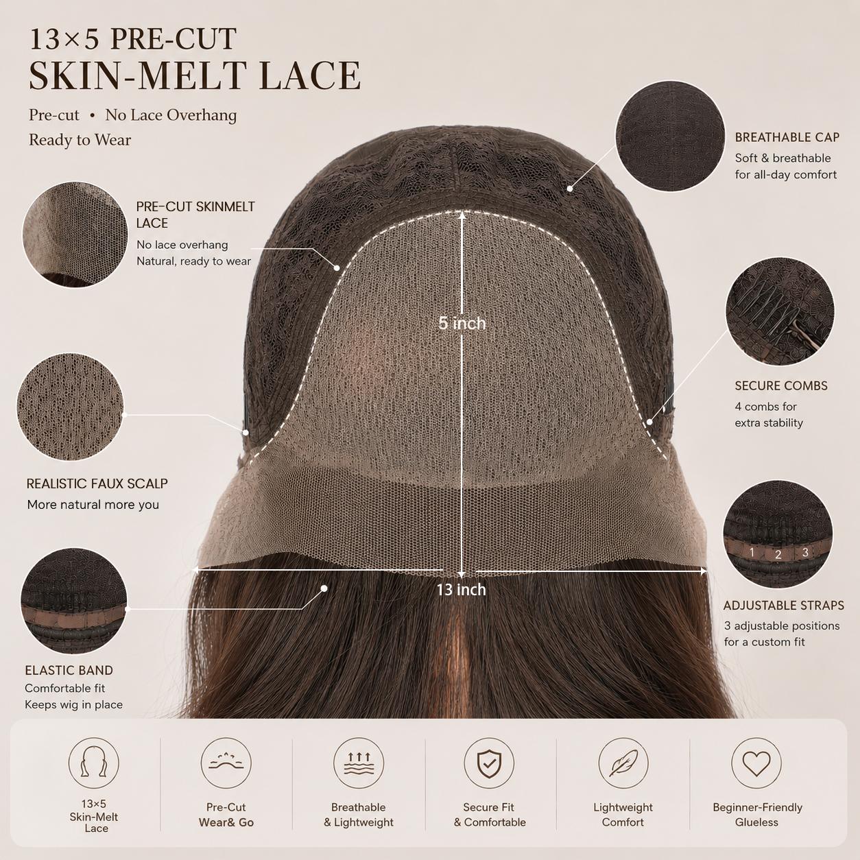 Valeria - MaxFull Dark Ash Brown Wig | Platinum Blonde Chunky Highlights, Pre-Cut 13×5 Skin-Melt HD Lace, Free Part, Face-Framing Layered, Soft Effortless Waves Wig