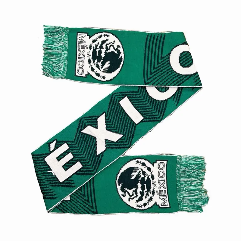 México Scarf Embroidered with National Logo Soccer Fans Official Team Colors Warm Wool Blend Loose Fit All-Season Use Thick Fabric Practical Gift Option