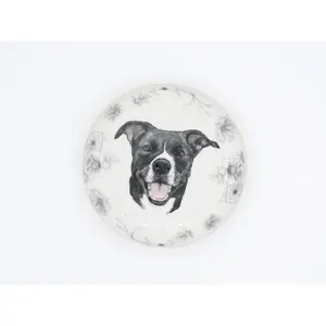 Handmade Black Dog Ring Dish: Ceramic Pet Portrait Jewelry Holder