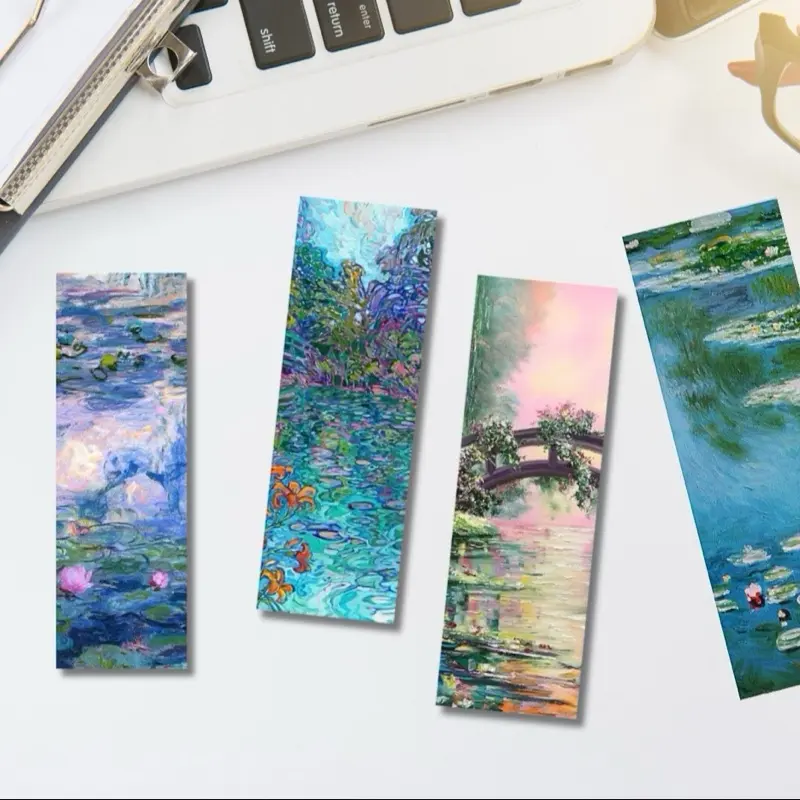 4 Claude Monet Inspired Bookmarks Featuring Famous Water Lilies and Bridges Artwork Perfect for Book Lovers