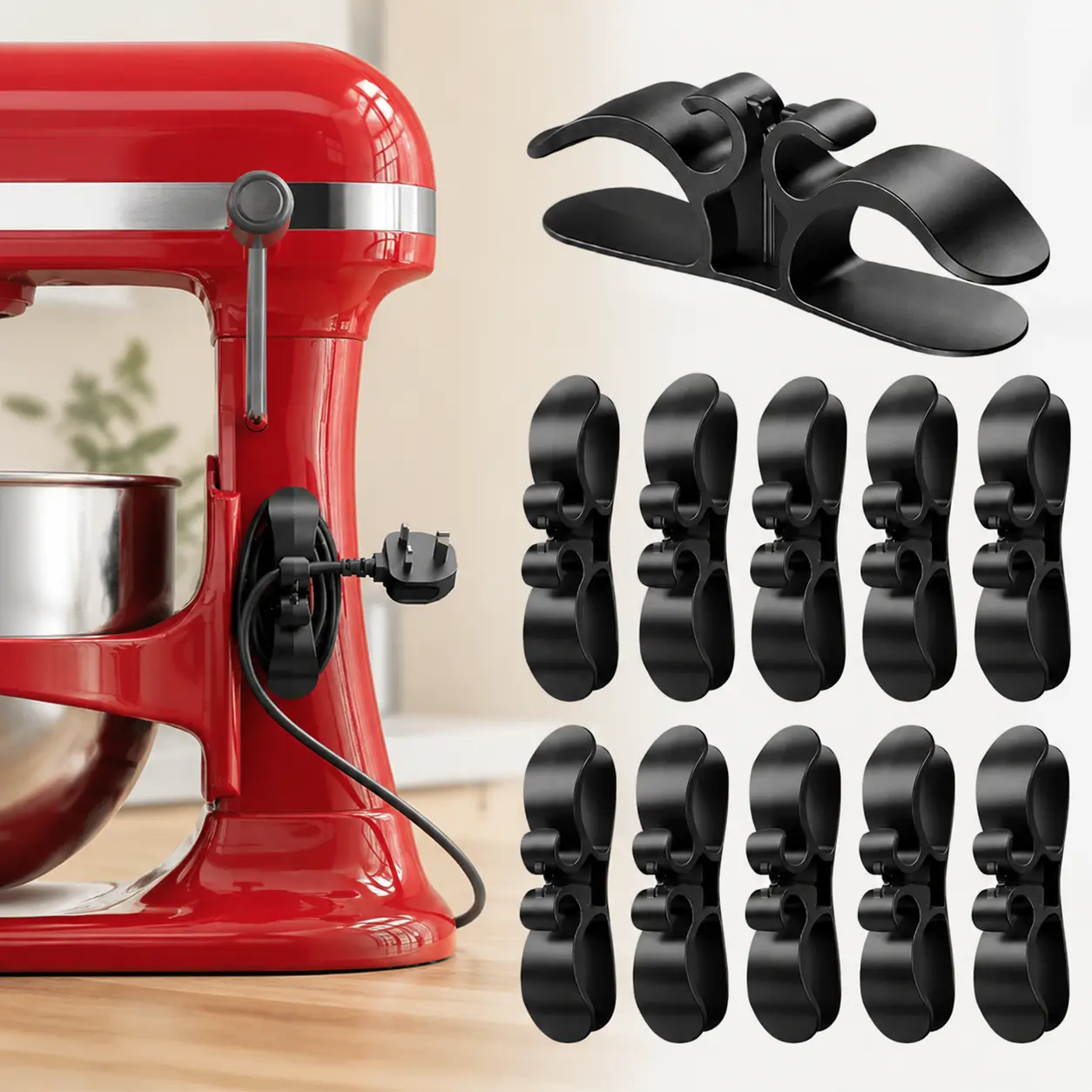 2/10/12 Pack Appliance Cord Organizer, Upgraded Silicone Cable Holder with Strong 3M Adhesive, Kitchen Wire Management Clips for Air Fryer, Coffee Maker, Blender, Mixer & Toaster