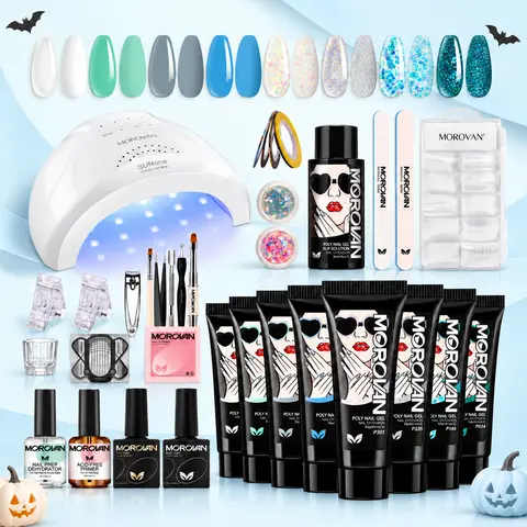 Morovan Professional Polygel Set with 48W UV Lamp, Botanical Extracts, Glitter, Care Tools & Tips - Beginner Nail Tech Kit with Everything, Nail Design Kit (Ideal for Girlfriend, Wife)