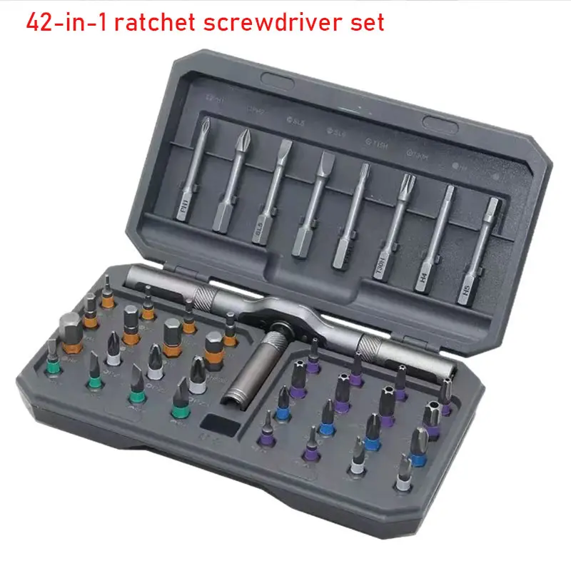 42-in-1 ratchet wrench, Precision ratchet screwdriver, Screwdriver tip Set - durable tool Set S2 Steel high-hardness maintenance and disassembly tools, compact screwdriver set, screwdriver tip set magnetic, flat head screwdriver