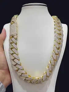 Luxury Iced Hip Hop Heavy Duty Four Rows Full Diamond Cuban Chain Hip Hop Style 20mm Gold Plated Cuban Chain Full Diamond, Large Size Cuban Necklace Chain Chain 14K Gold Plated Hip Hop Classic Glamour Jewelry, Easter Gift, Cuban Link Chain