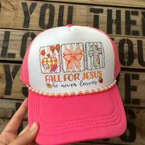 Cute Fall For Jesus Pink Trucker Hat