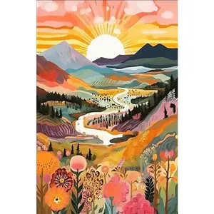 1PCS Vibrant Sunset Mountain River Diamond Painting Kits for Adults DIY Rhinestone Embroidery Home Wall D