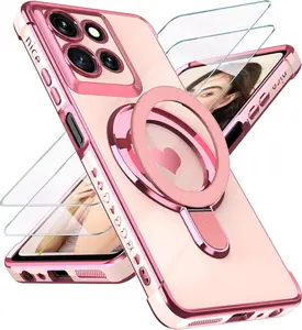 for   G 5G 2025 Love Heart Kickstand Case with 2X Screen Protector: Luxury Plated  Edge Slim Soft TPU Shockproof Protection Case Cover for  G 5G 2025 ()