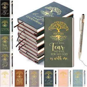 20 Sets/ 40 count Christian Gifts Bulk Mother's Day Religious Notebooks Motivational Pens Tree of Life  Verse Leather Prayer Journal Gifts for Men Women Church Members(Neutral Colors)