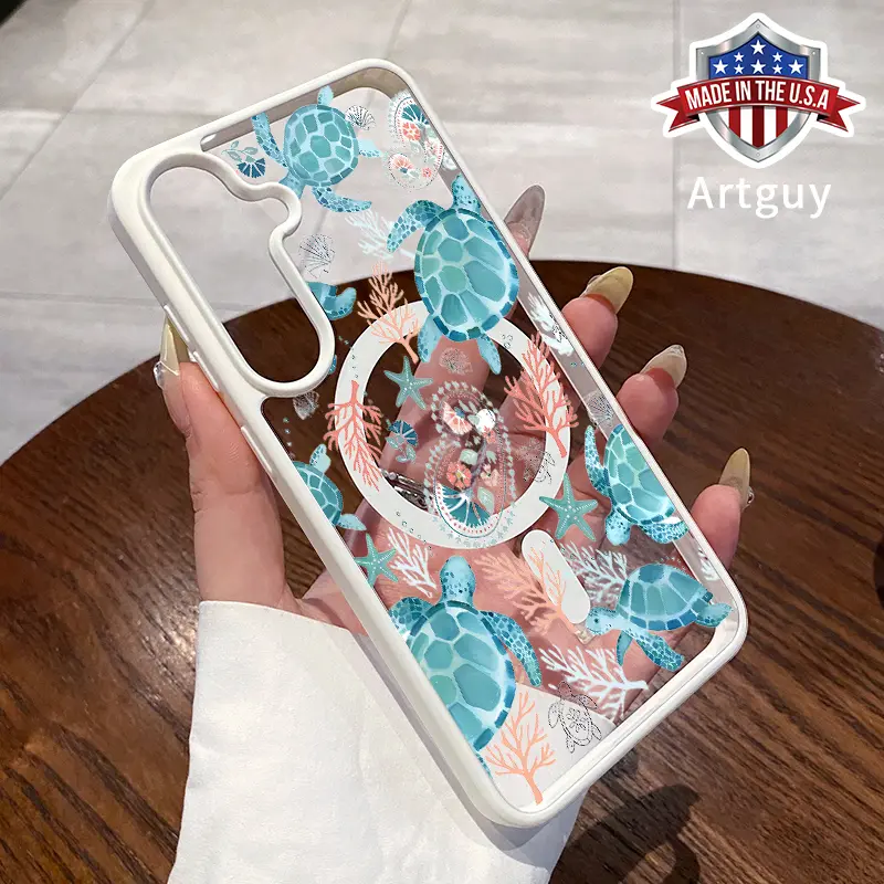 Magnetic Phone Case for Samsung Galaxy S24 Plus S25 Ultra S23 FE Ultra S22+ Cyan turtle Pattern TPU Shockproof Anti-Scratch Stylish Smartphone Cover